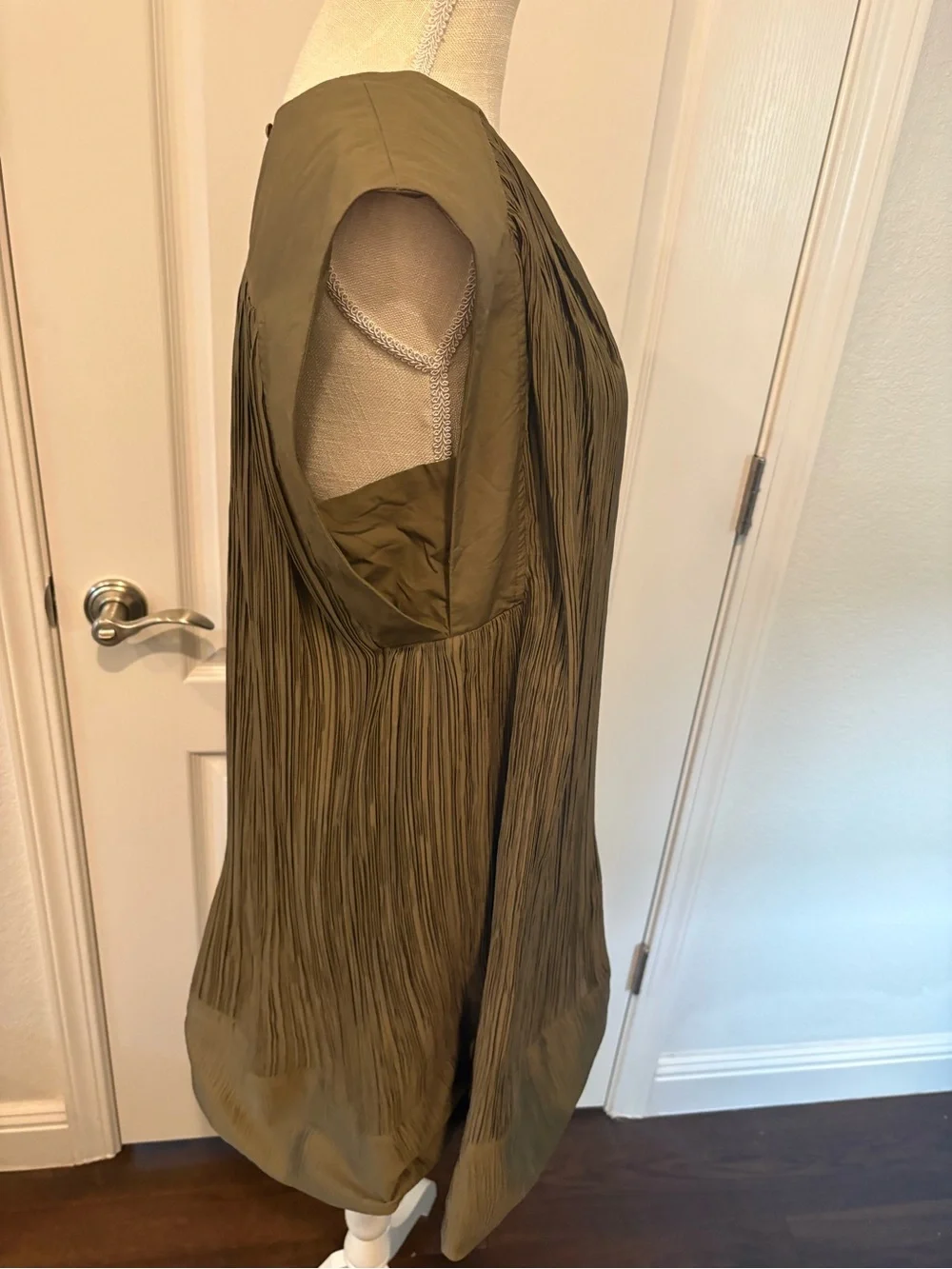Anthropologie Olive Green Pleated Sleeveless Tunic